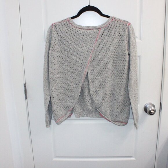 Rebecca Taylor Size Medium Gray Knit Sweater Surplice Back Linen Blend - Picture 3 of 3